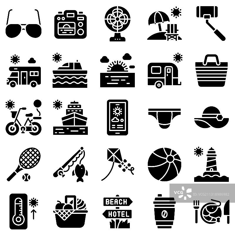 夏季假期相关图标实体风格套装4图片素材