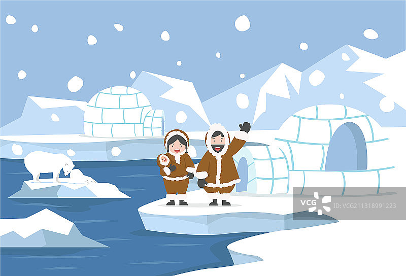 北极爱斯基摩冰屋冰雪景观图片素材