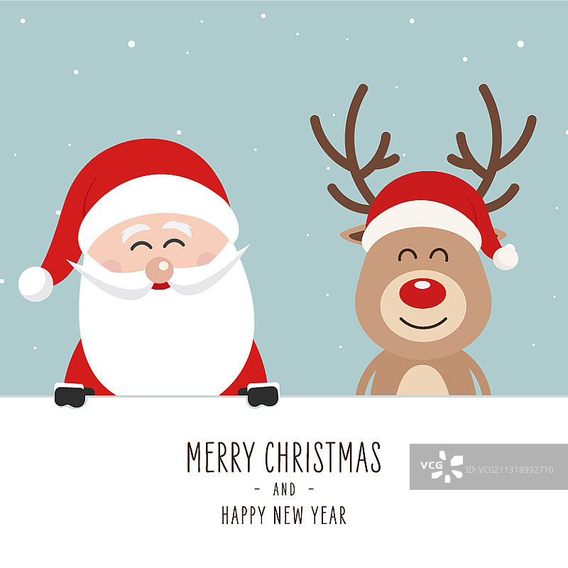 圣诞老人和驯鹿的可爱卡通形象，带节日祝福图片素材