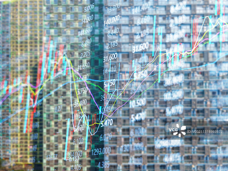 商业房地产楼市和金融股市股票交易数据背景图片素材