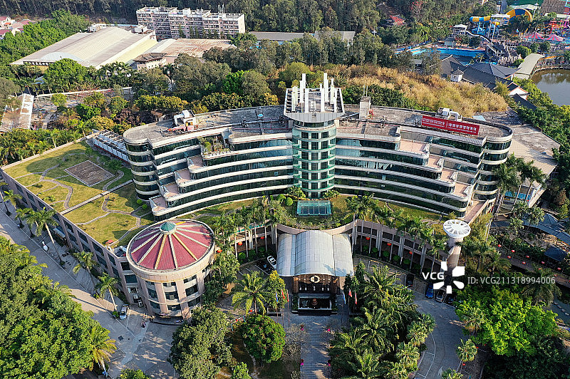 广东省东莞市常平镇隐贤山庄旅游风景区航拍图片素材