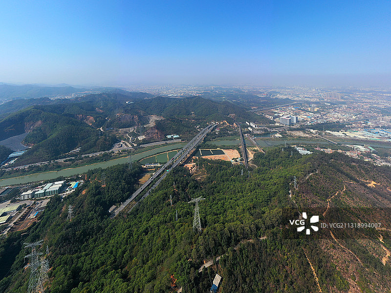 广东省东莞市常平镇旗岭森林公园航拍图片素材