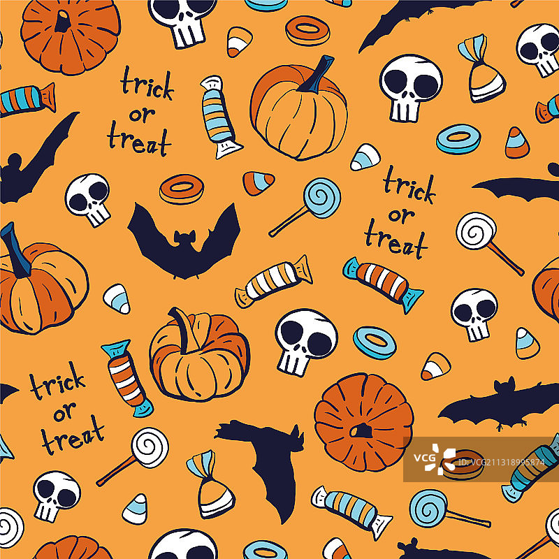 糖果骷髅南瓜蝙蝠无缝图案图片素材