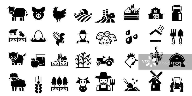 白色背景上的农业和农场图标集图片素材