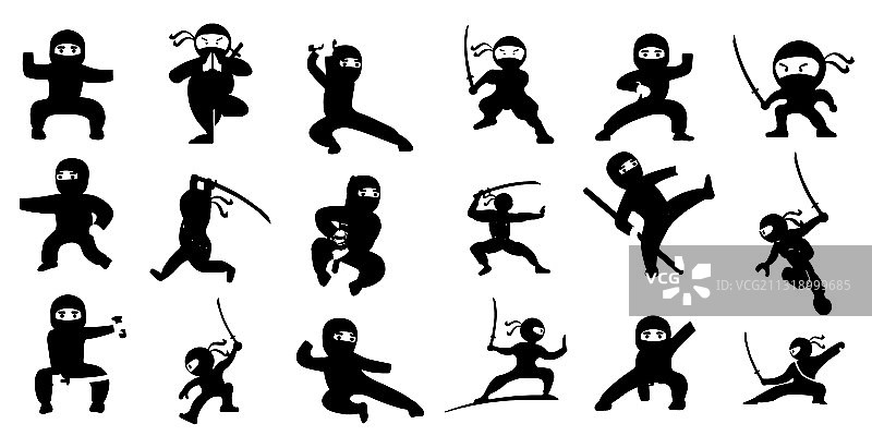 白色背景忍者图标集图片素材