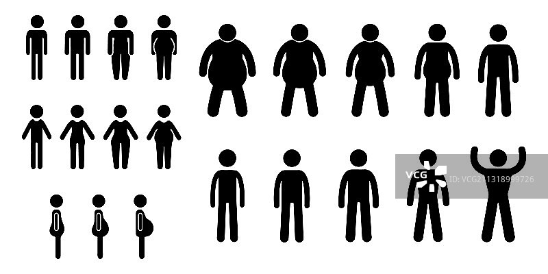 白色背景上的超重人群图标图片素材