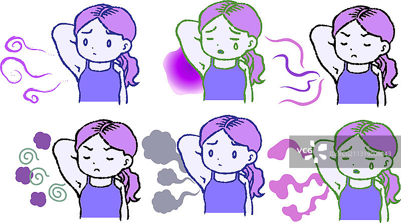 腋下有异味的紫色衣服的女人图片素材