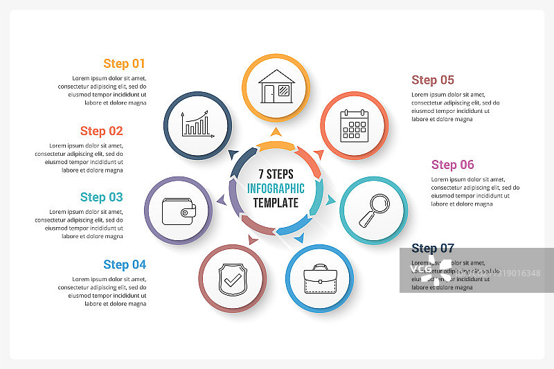 具有七个元素的圆形信息图图片素材