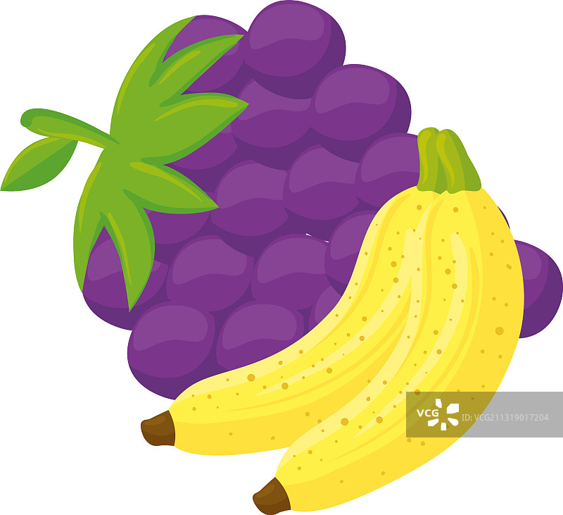 白色背景下的新鲜香蕉和葡萄图片素材