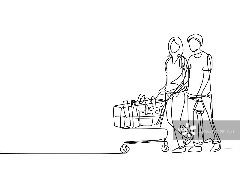 快乐的年轻人单线连续绘图图片素材