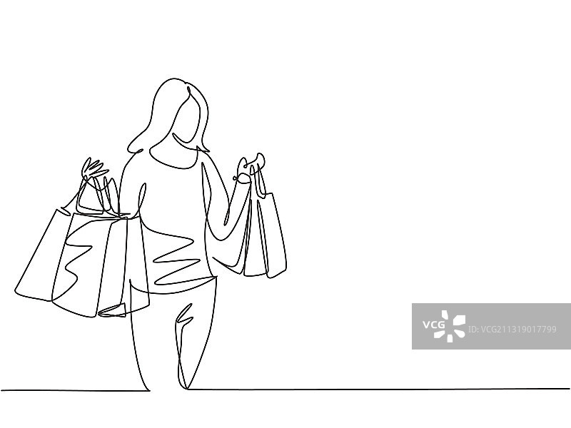 年轻快乐美女一笔画图片素材