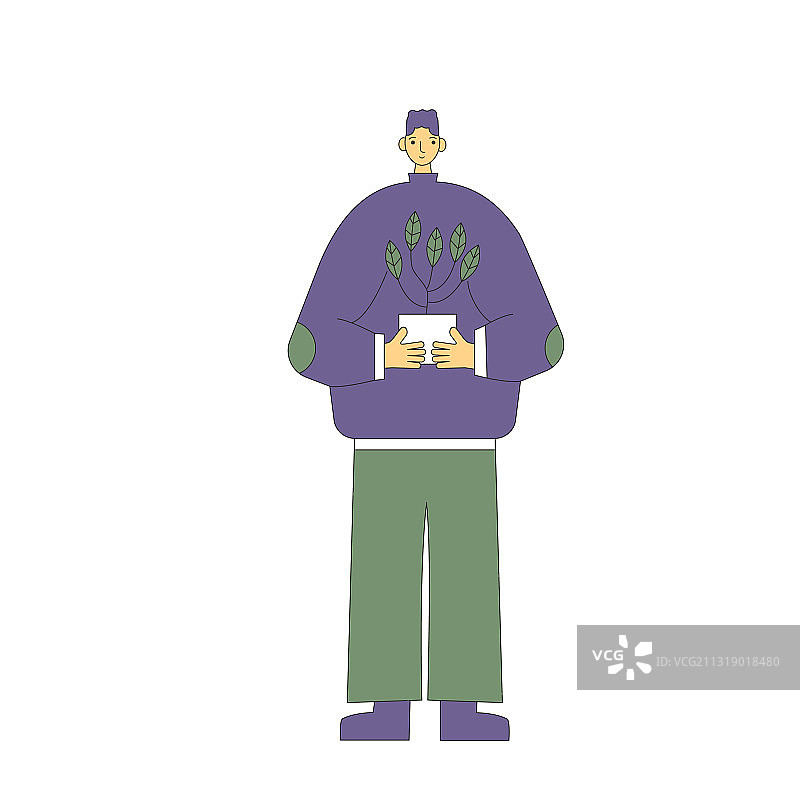 手捧室内盆栽的男人图片素材