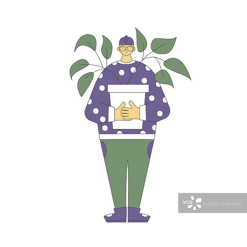 手捧室内盆栽的男人图片素材