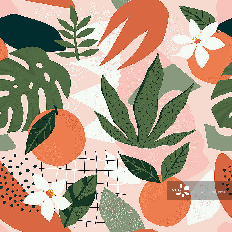 现代橙色花卉抽象拼贴图片素材