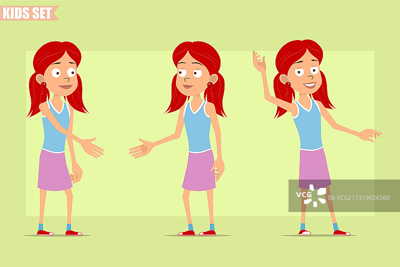 卡通扁平红发女孩角色集图片素材