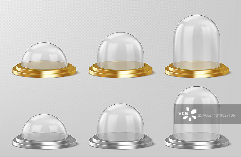 银色和金色底座上的逼真玻璃罩图片素材