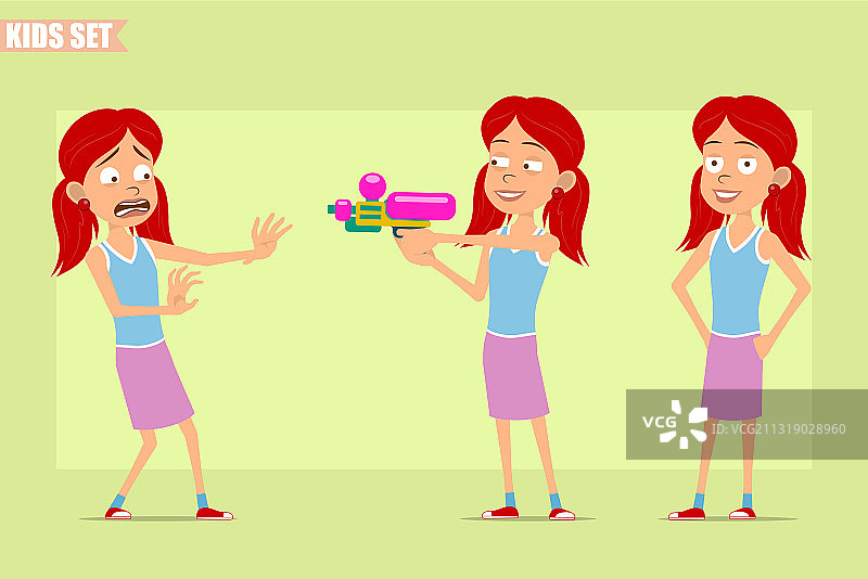 卡通扁平红发女孩角色集图片素材