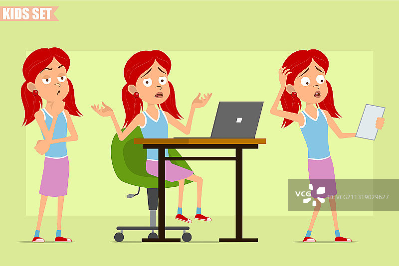 卡通扁平红发女孩角色集图片素材