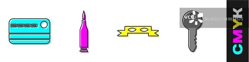 信用卡、子弹、眼罩和钥匙素材图片素材