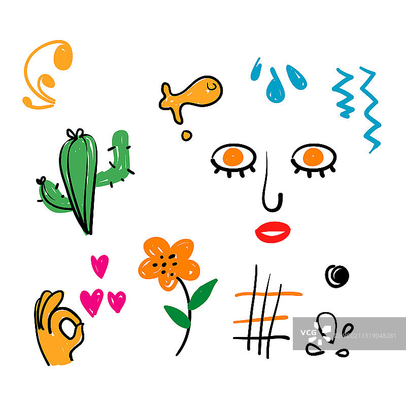 各种形状和涂鸦手绘元素合集图片素材