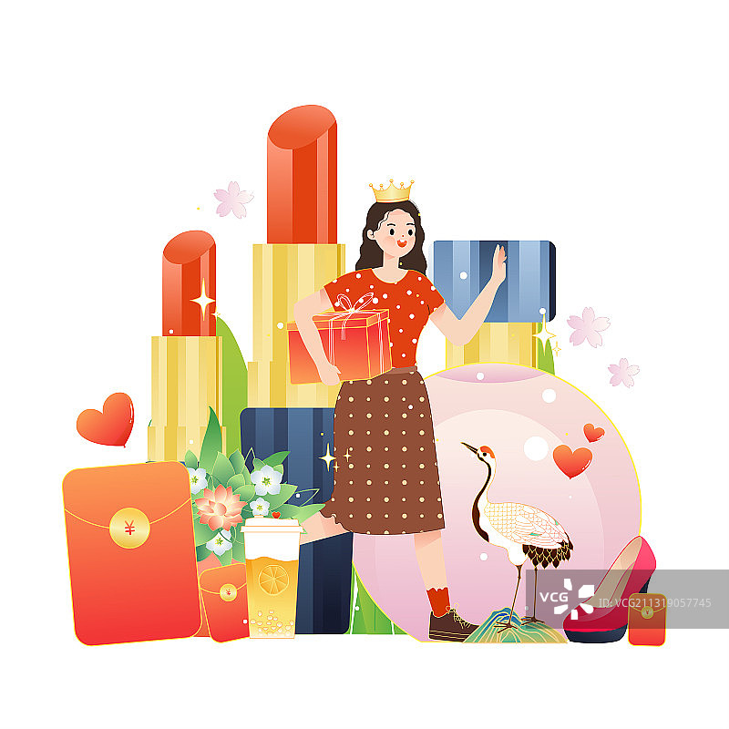 化妆品与女孩矢量插画图片素材