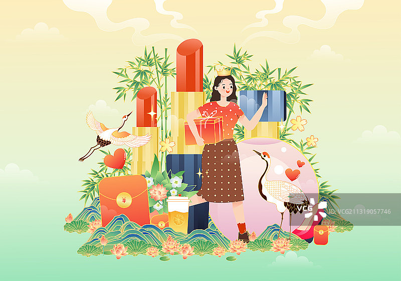 化妆品与女孩矢量插画图片素材