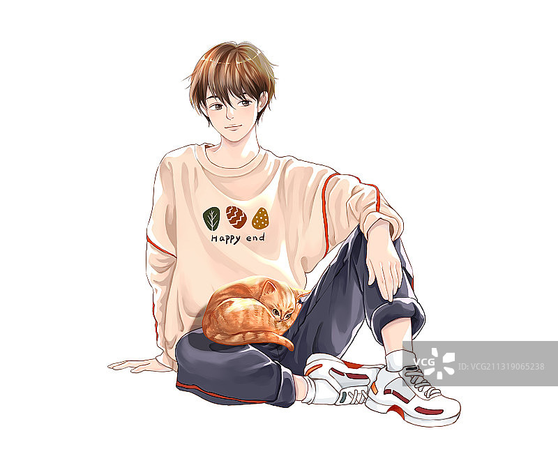 和猫咪在午后嗮太阳的少年图片素材