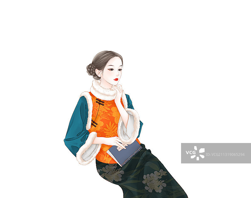 穿旗袍唐装的古典少女图片素材