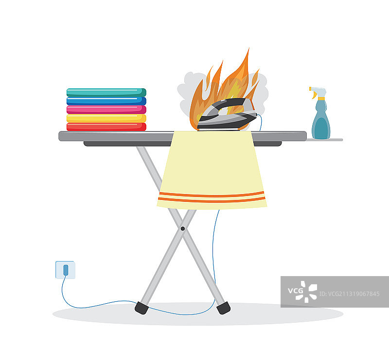 被遗忘的熨斗烧焦在熨衣板上图片素材