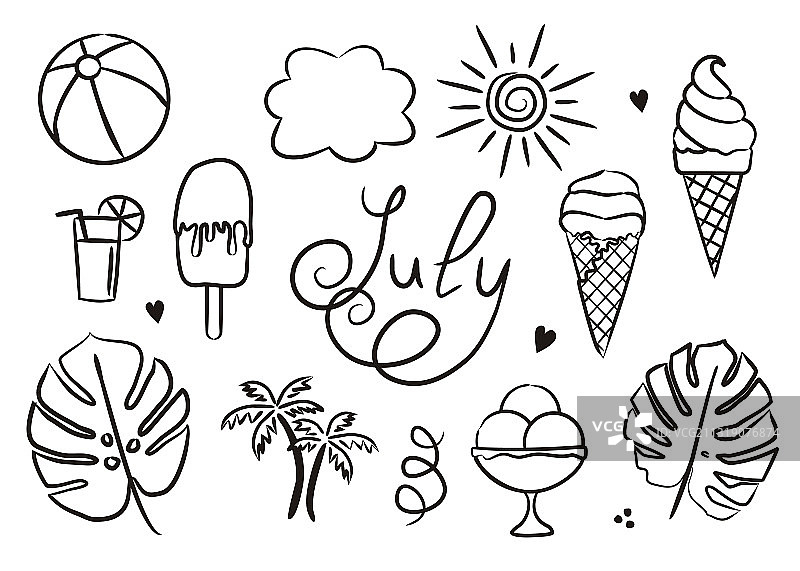 手绘七月元素素材图片素材