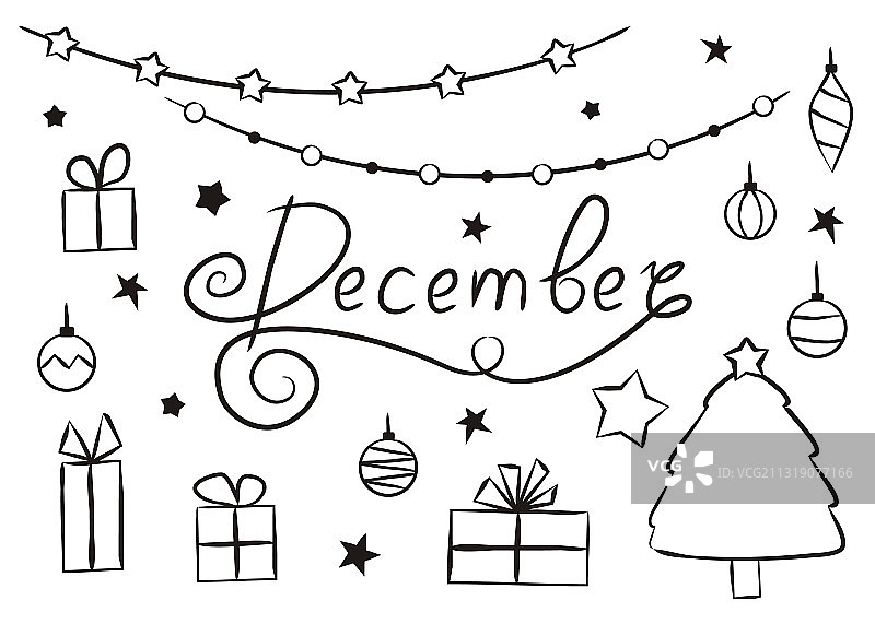 手绘12月元素套装图片素材