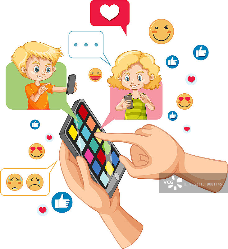 男孩和女孩用智能手机聊天图片素材