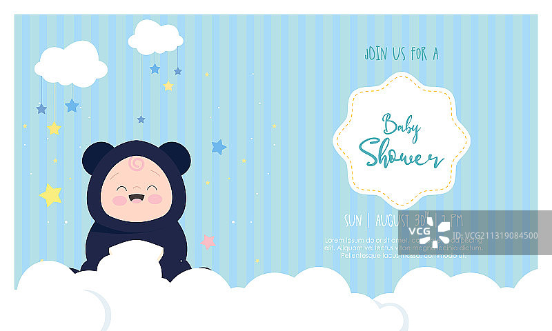 男宝宝婴儿欢迎会邀请函模板图片素材