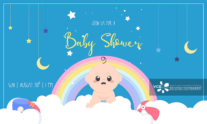 男孩迎婴聚会邀请函模板图片素材