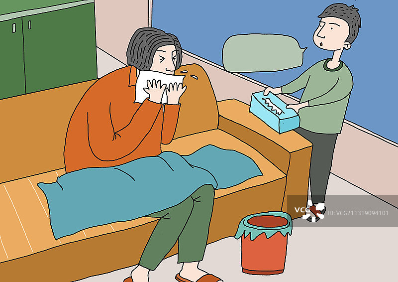 插画：痰吐纸盂图片素材