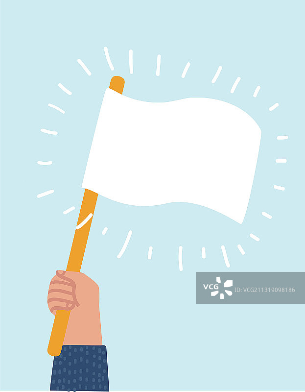 云朵与挥舞白色旗帜的女人手图片素材