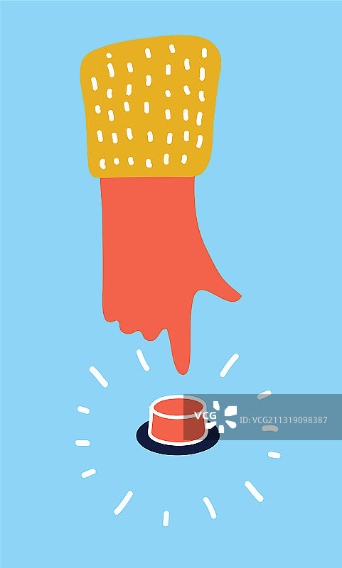 手按黄色背景上的红色按钮图片素材