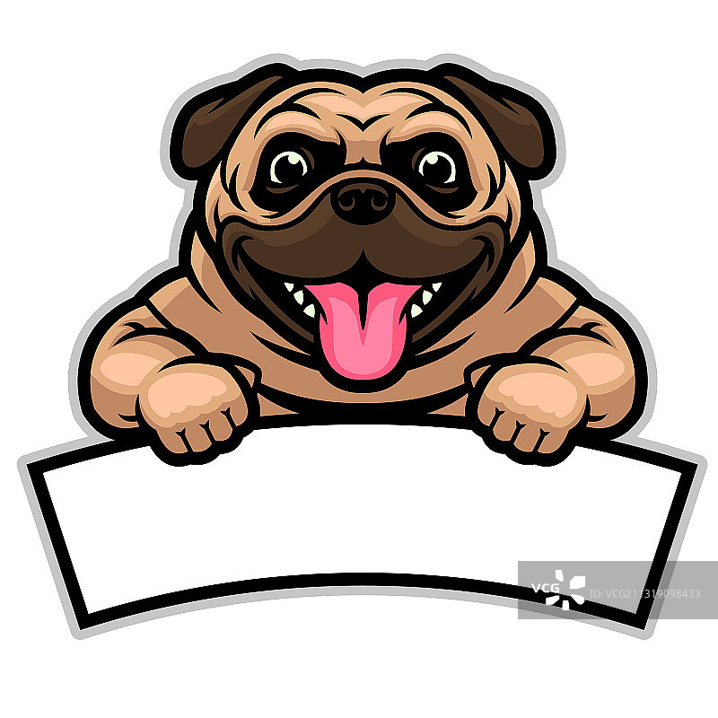 可爱的巴哥犬举着空白横幅图片素材