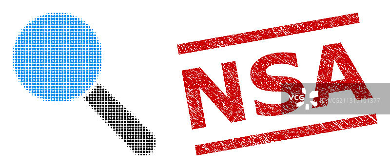 带划痕的NSA印章和半色调点状搜索工具图片素材
