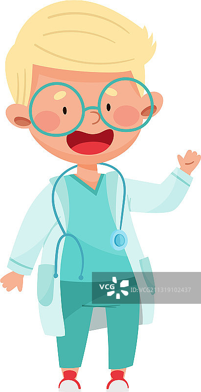 穿着医疗服微笑挥手的男孩图片素材