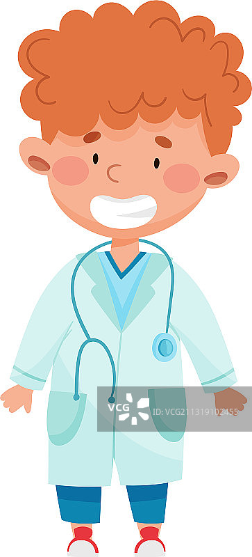 穿着医疗服的微笑男孩站立图片素材