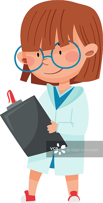 穿着医疗服站立的可爱女孩图片素材