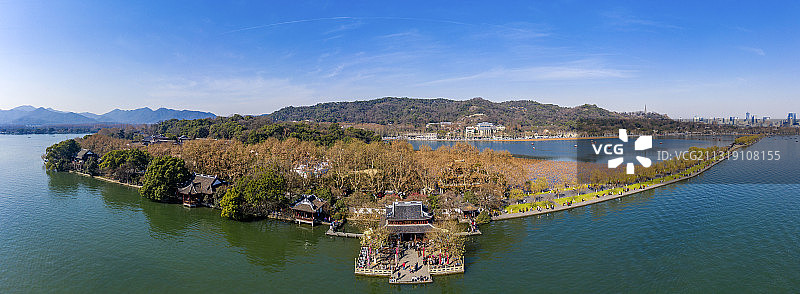无人机航拍杭州西湖--平湖秋月图片素材