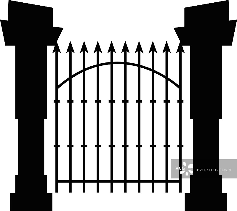白色背景上的墓地大门和栅栏图片素材
