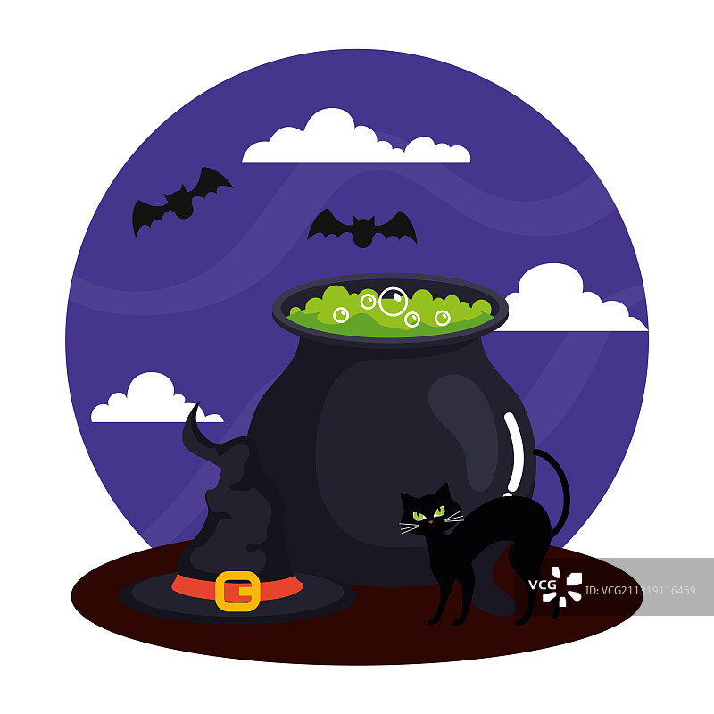 万圣节banner与大锅帽子女巫图片素材
