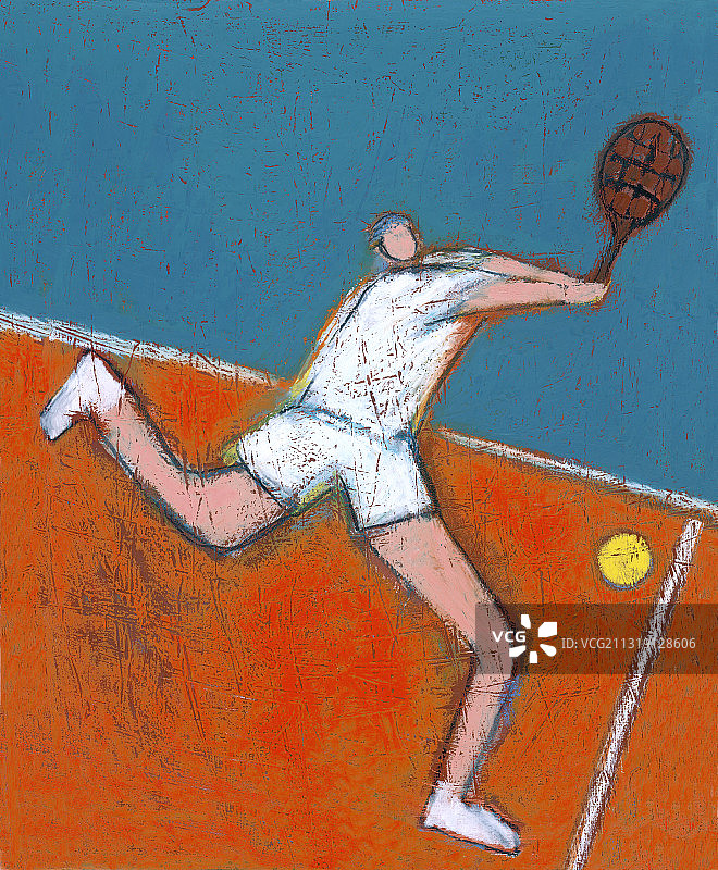 红土球场上的网球运动员插画图片素材