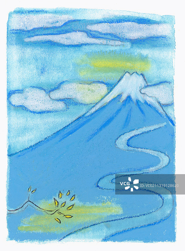 日本山地景观插图图片素材