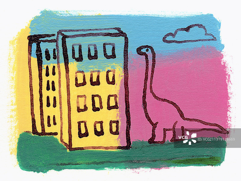 城市里的恐龙插画图片素材