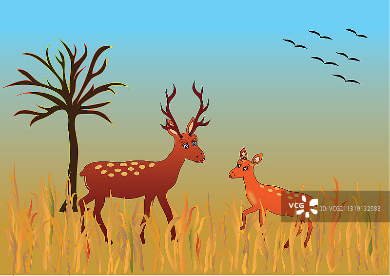 开放式秋季彩色小鹿背景图片素材