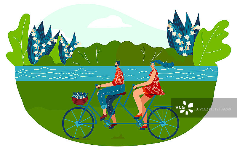 双人自行车卡通扁平设计图片素材